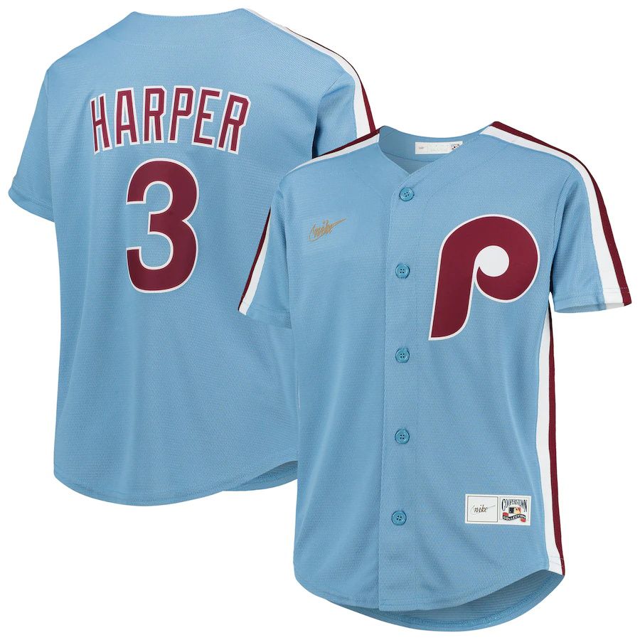 Youth Philadelphia Phillies 3 Bryce Harper Nike Light Blue Alternate Replica Player MLB Jerseys